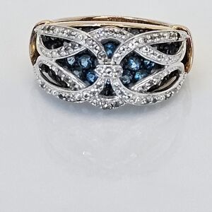 Authentic Victoria Wieck Retired Blue & White Topaz Ring 18k Vermeil Size 7